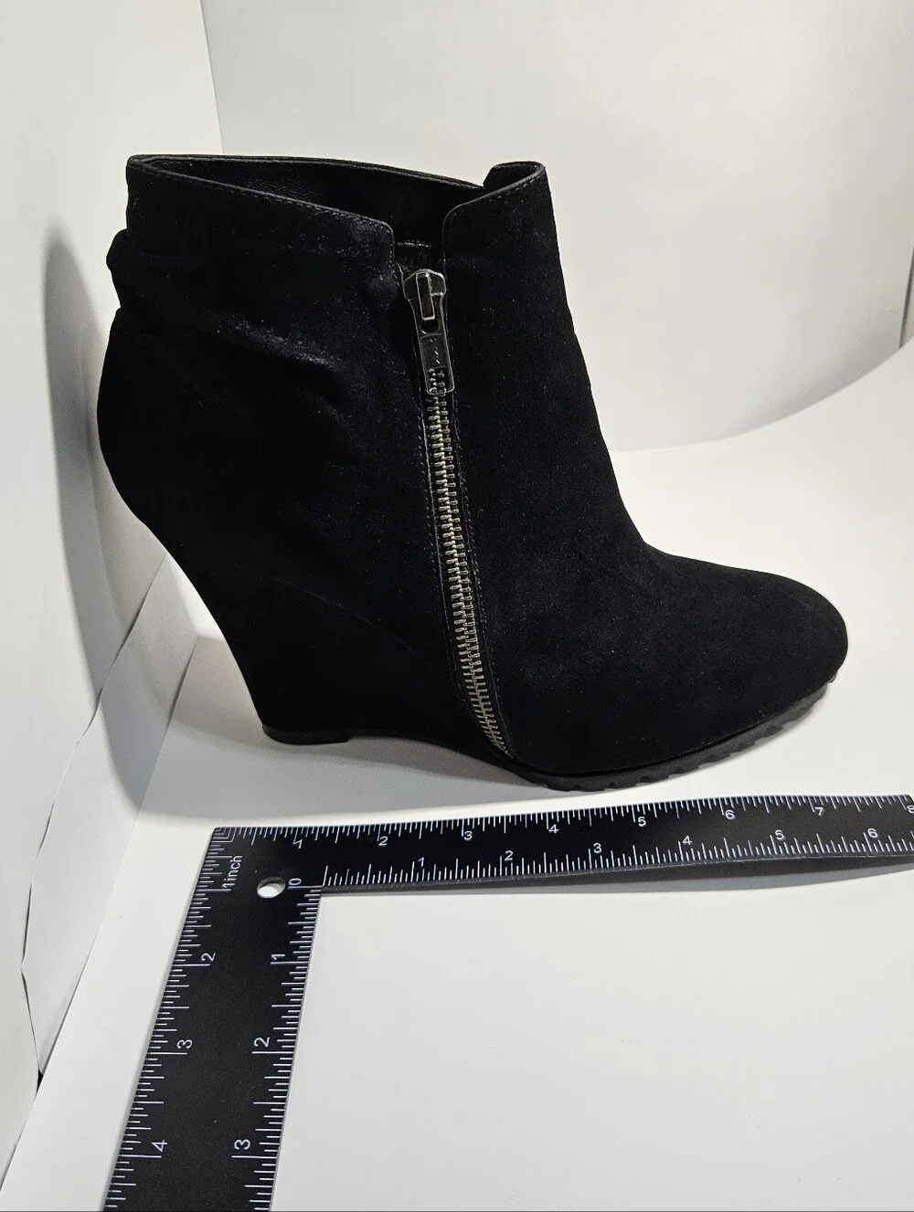 Jessica Simpson Black Suede Wedge Ankle Booties Leopard Lining Lug Sole Size 7M